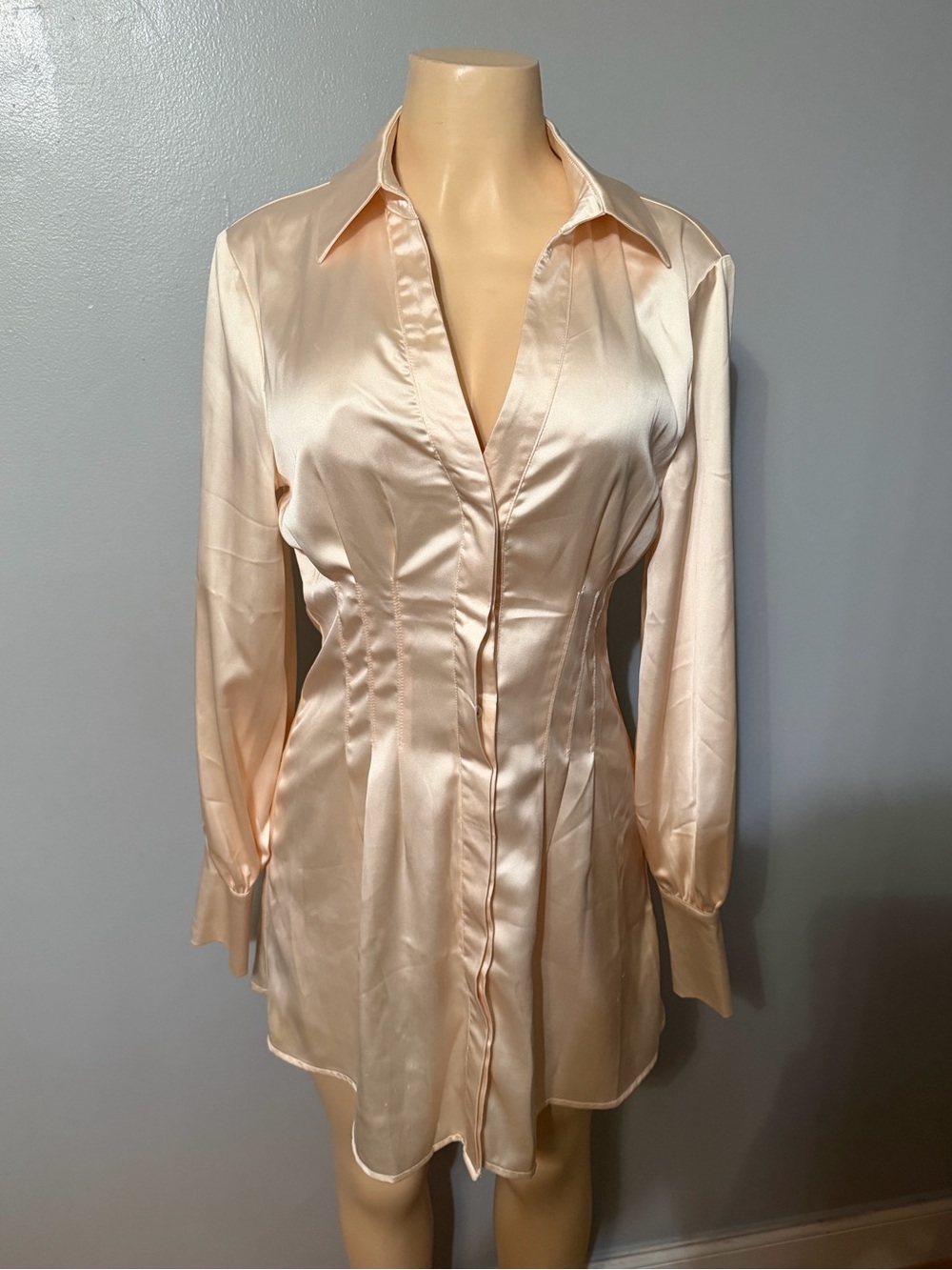 Fashion nova Silky cream Button-Front Women dress mini